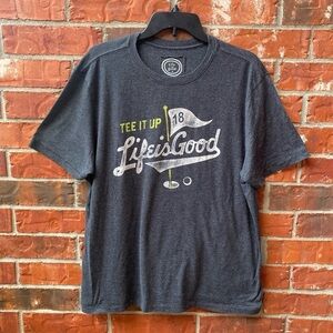 Life Is Good Womens Large Gray Knit Tee It Up Golf Short Sleeve Graphic Tee